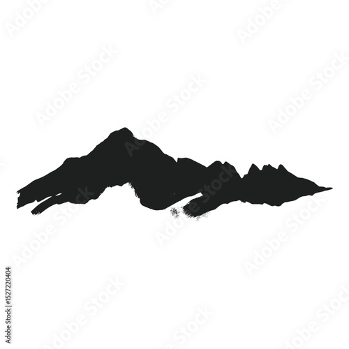 Ink dry brush stroke of mountains silhouette illustration abstract vector