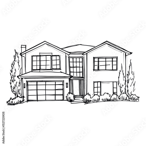 American contemporary suburb house sketch illustration drawing vector
