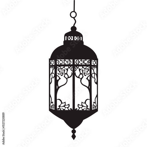 Arabic lantern silhouette black chandelier vector