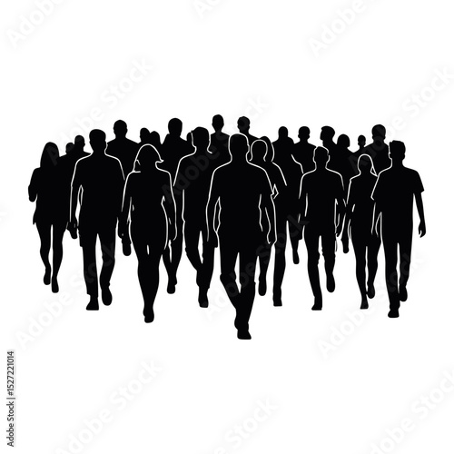 Crowd of people walk silhouette person black vector