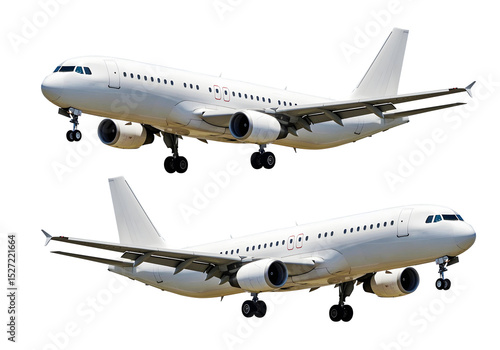 White airplane right and left view on a transparent background