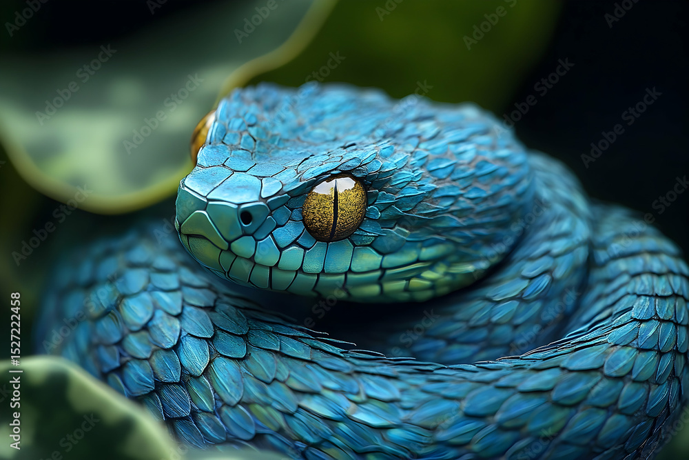 Fototapeta premium Close-up of a vibrant blue venomous snake.