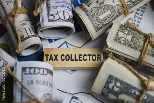 Schilderij op canvas Concept of Tax collector. Wooden block with words Tax collector