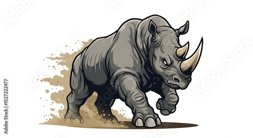 vector art line of angry rhino brave gentle muscle with fire effect and siluet effect suitable for mockup and logo product of team isolated white background