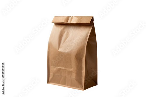 Brown paper lunch bag isolated on transparent background. Generated with AI

