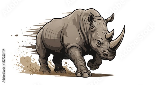 vector art line of angry rhino brave gentle muscle with fire effect and siluet effect suitable for mockup and logo product of team isolated white background