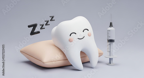 Sleeping tooth with syringe, 3D dental concept