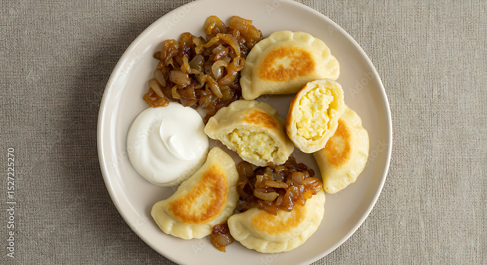 Golden-Brown Pierogi with Caramelized Onions and Sour Cream Golden-Brown Pierogi with Caramelized Onions and Sour Cream