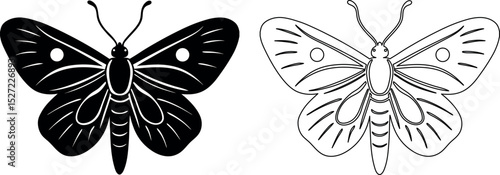 Butterfly Silhouette and Outline Illustration for Coloring and Design Projects