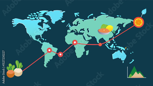 A line chart illustrating the correlation between conflicts and food insecurity in different regions of the world.. Vector illustration