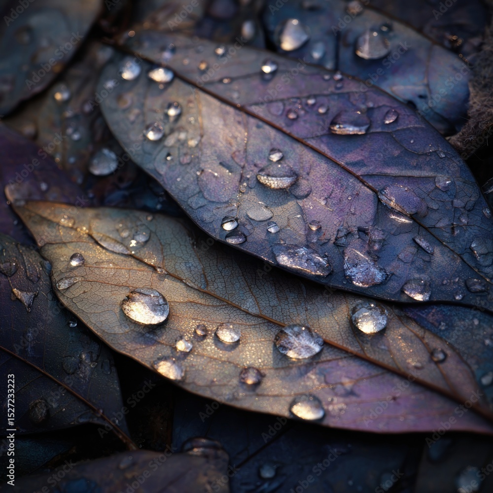Fototapeta premium Wet Leaves with Water Droplets