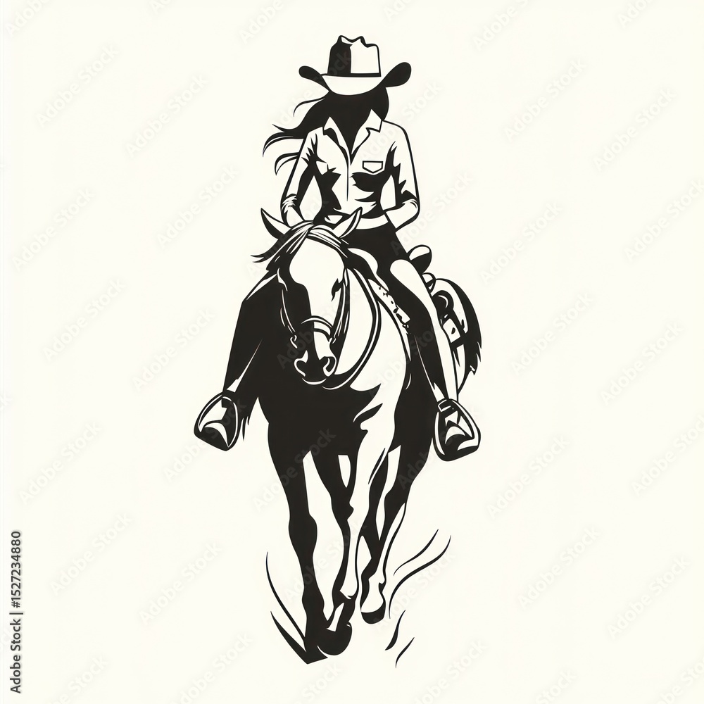 Fototapeta premium Cowgirl rides horse in motion