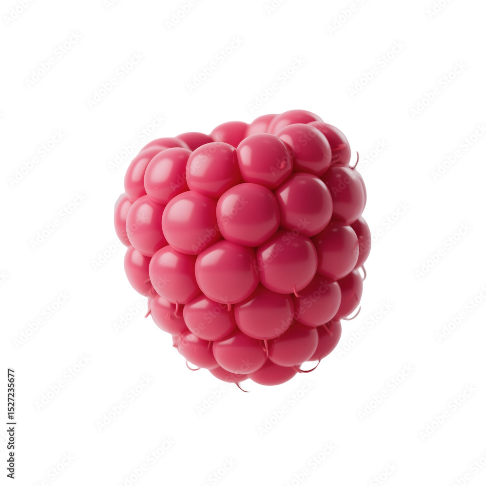 Raspberry icon with tiny clustered glossy spheres, deep pink-red 3D texture, Raspberry icon with tiny clustered glossy spheres, deep pink-red 3D texture,