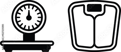 Two weight scales representing health and fitness concepts in black and white vector design