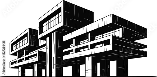 Abstract black and white modern architectural design concept building vector illustration