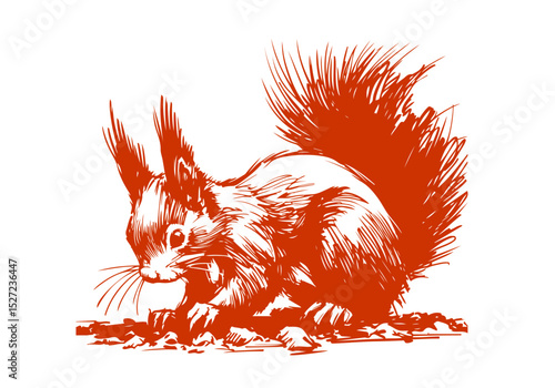 Red squirrel hand drawn sketch vector illustration