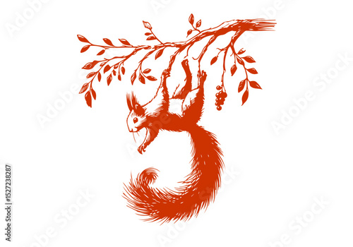 Red squirrel hand drawn sketch vector illustration