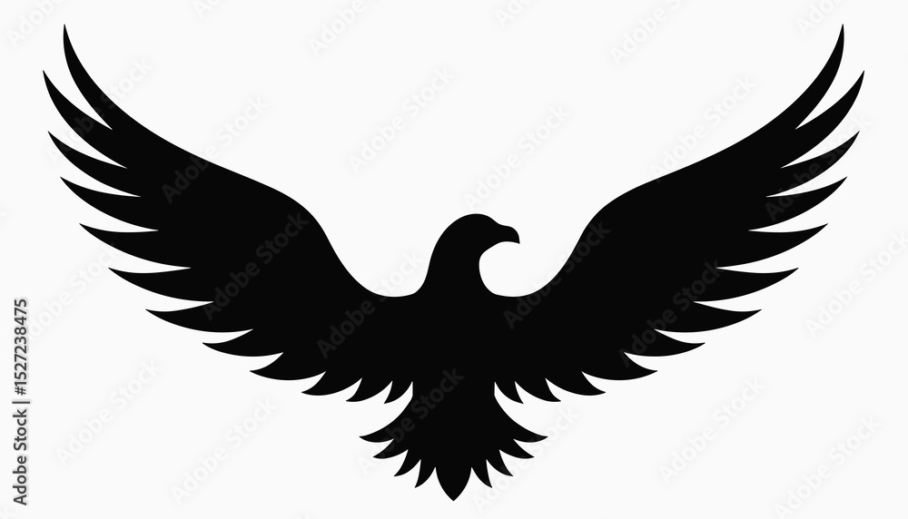 Fototapeta premium Black silhouette of an eagle with spread wings in flight 