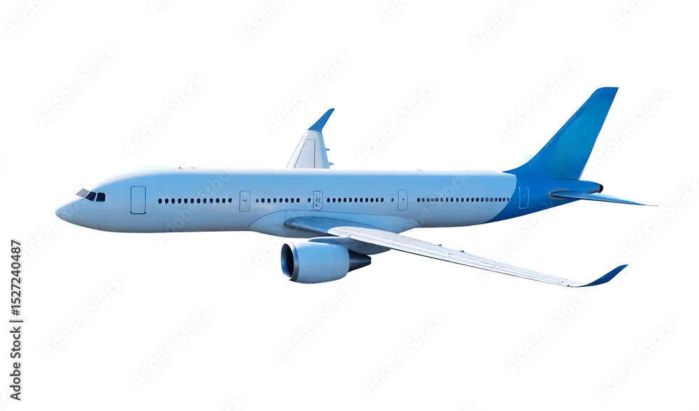Fototapeta premium White airplane flying side view on a transparent background