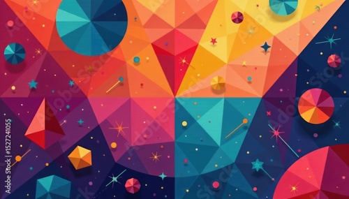 Abstract geometric shapes repeat in vibrant colors , backdrop, shapes