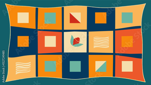 Memory Lane Quilt A quilt filled with fabrics that hold significance to a specific time or era in someones life. Each square represents a different memory or moment creating a. Vector illustration