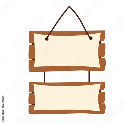 Double wooden hanging signboard with two levels of panels, great for rustic directions, signage, or themed decorative templates.

