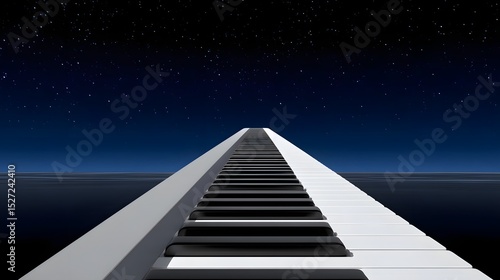 Piano keys lead to the stars  a musical journey into the unknown.