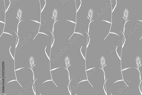 White contour drawing of grass on a grey background. Seamless pattern under clipping mask, convenient for editing. The background color can be easily replaced. Background for paper, cover, textile.