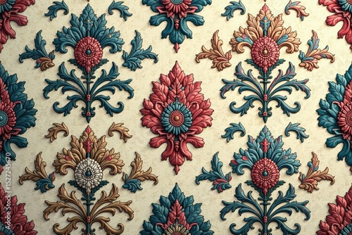 Intricate floral damask pattern in muted tones , muted, floral pattern, design