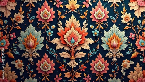 Intricate floral damask textile, opulent design , wallpaper, elegant