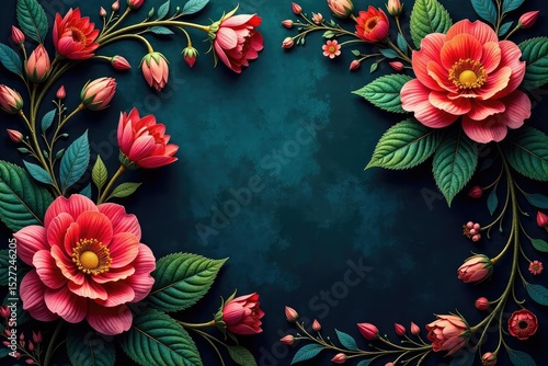 Intricate floral tapestry wallpaper, rich jewel tones, antique, wall