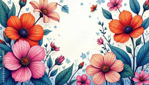 Intricate line art blooming flowers, continuous design, graphic, wallpaper, decor