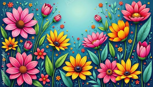 Intricate line art wildflowers, continuous design, white, line drawing