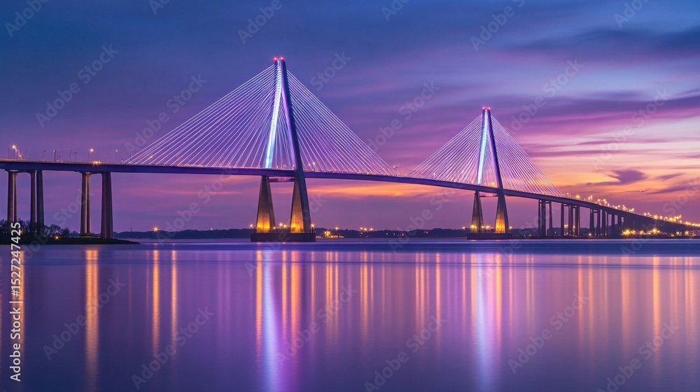 Fototapeta premium Stunning sunset view of a cablestayed bridge.