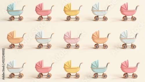 Pastel colored strollers, repeating pattern on light background, sweet, wallpaper, art