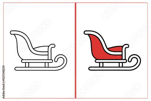 Two variations of Santa's sleigh are displayed, one plain and one with red filling