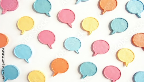 Seamless pastel speech bubble pattern on white background, fabric, modern, positive