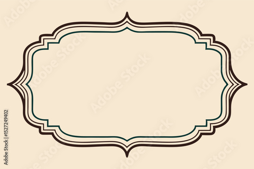  ornate frame with a creamy background. The frame itself is a rich, dark brown with an inner line of teal. Its shape is rectangular with elegantly curved sides and pointed embellishments 