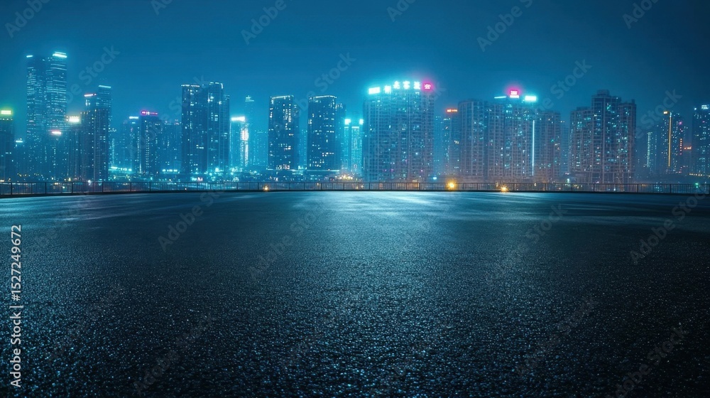 Fototapeta premium Cityscape at Night from Empty Asphalt.