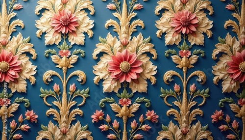 Subtle floral motif on damask background creating elegant interior design pattern, home, pattern