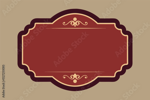 This image features a decorative, ornate oval-shaped label with a rich maroon background. It's bordered by a dark brown outline and a thinner, creamy-gold accent. Subtle, elegant scrollwork adorns 