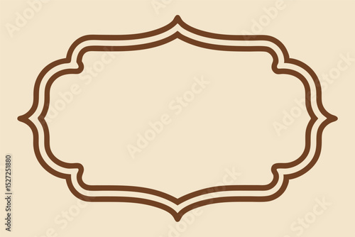  decorative, vintage-style frame with a rich brown outline on a light beige background. The frame has a unique, flowing shape with curved sides and pointed projections at the top 