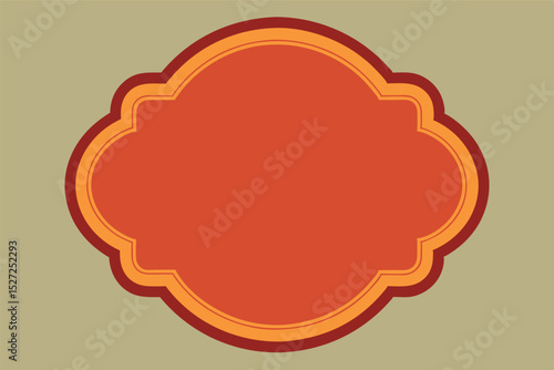  stylized, ornate oval frame in shades of orange and red. The frame has a decorative, scalloped outer edge and a slightly darker red inner border. 