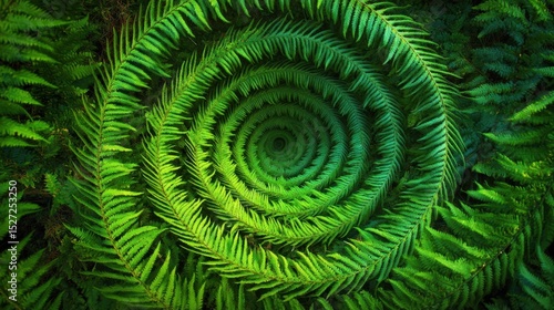Fern Spiral in Lush Green Forest.