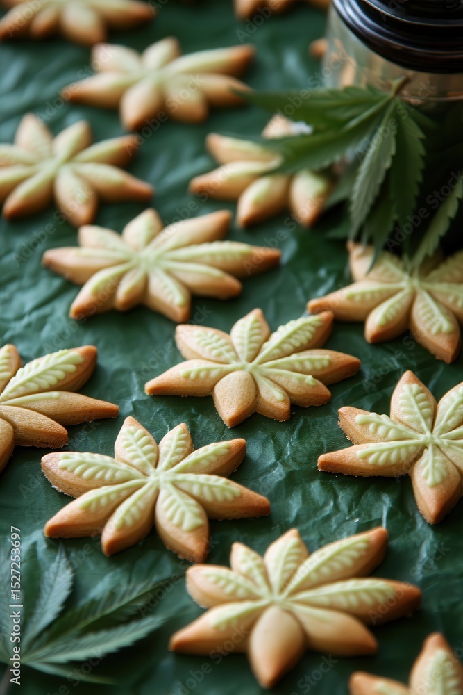 Fototapeta premium Delicious LeafShaped Cookies on Dark Surface