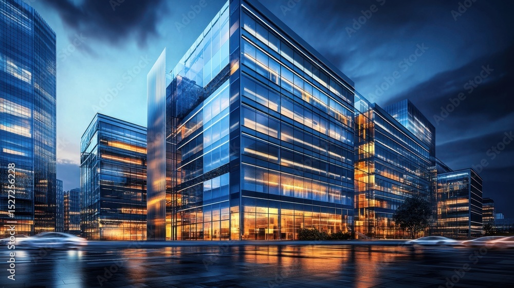 Fototapeta premium Modern city skyscrapers at night.