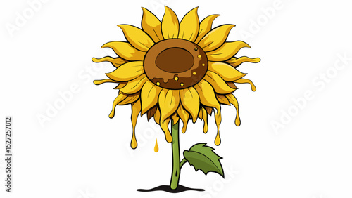 A wilted sunflower its golden petals covered in dust and sweat a stark contrast to its usually vibrant and cheerful appearance.. Vector illustration