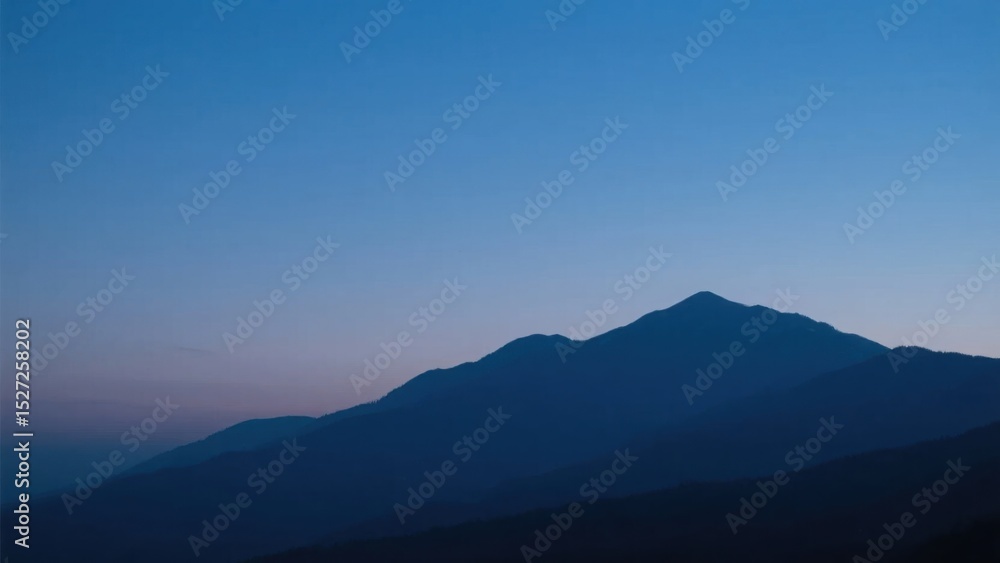 Mountain silhouette under twilight sky, serene blue tones blending into dusk, nature's quiet grandeur Mountain silhouette under twilight sky, serene blue tones blending into dusk, nature's quiet grandeur