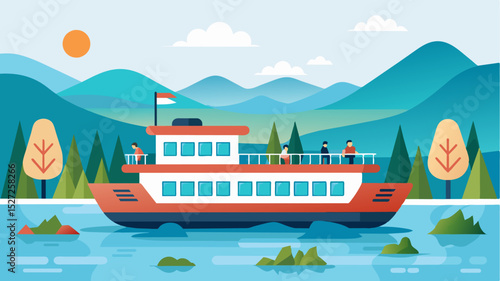 The gentle rocking of the riverboat provides a soothing background for a teleconference call with a group of colleagues from different time zones.. Vector illustration