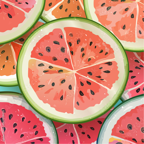 Vibrant Watermelon Slice Pattern Summer Fruit Background Illustration